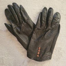 Vintage Petite Woman's/Girls Brown Leather Gloves Button Wrist  Flaw 
