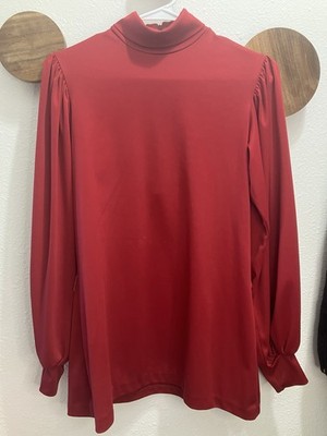 Vintage Lady Manhattan Red Blouse Size 14 Long Sleeve Office Siren Femme Fatale
