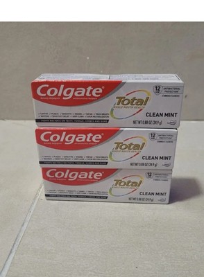 Colgate Total Toothpaste, Clean Mint, Travel Size 0.88 oz (24.9g) - Pack of 3