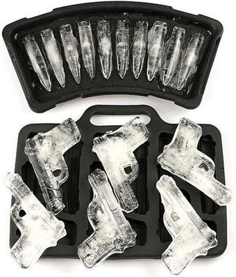 Fun Handgun and Bullet Ice Cube Trays Set - Cool TPR Pistol and AK47