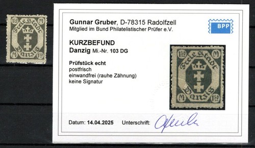 Gdansk 103DG Print Also On The Rubber Side MNH Unstamped BPP Befund Eur