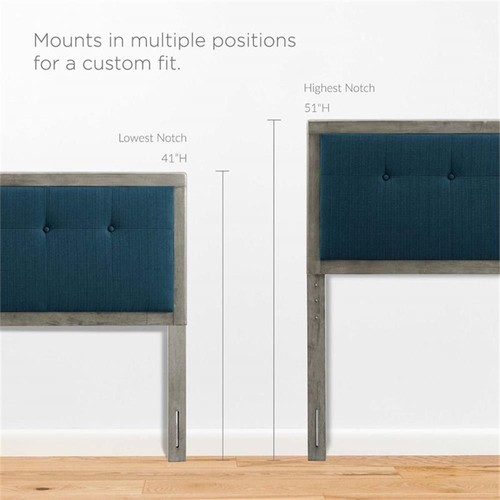 Pemberly Row Tufted King Fabric and Wood Headboard in Gray/Azure Blue - Picture 4 of 9