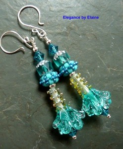 Montana Blue Flower Tower Statement Earrings Handmade Colorful Flowers Sterling