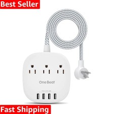 Desktop Power Strip with 3 Outlet 4 USB Ports 4.5A, Flat Plug and 5 ft Long B...