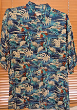 Pierre Cardin Shirt Men's XL Hawaiian Tropical Palm Trees Casual Button Up