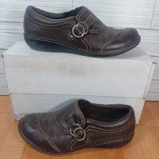 Clarks Ashland Indigo Shoes Womens Size 7M Brown Loafers Slip On Buckle Casual