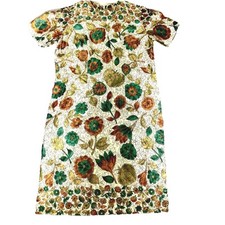 Vintage Handmade Shift Dress Satin Autumn Floral Approx Sz 6-8 1950-60s Read