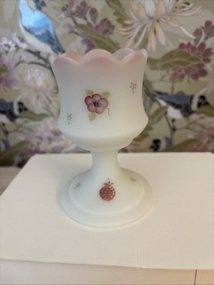 Fenton Votive Candle Holder White Satin Berries & Blossoms Hand-Painted Signed