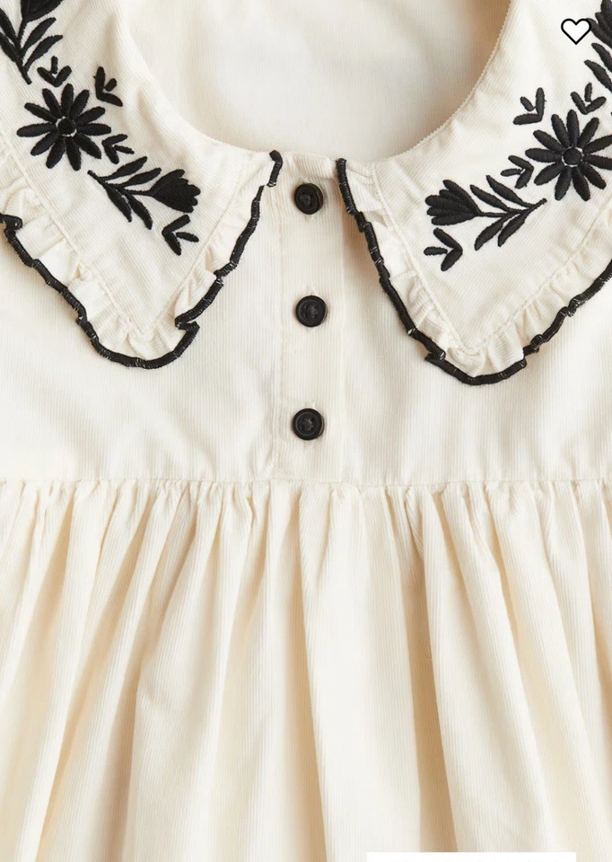 Vestido H&M feminino veludo spock creme colarinho preto, tamanho 2/3 anos - Imagem 2 de 4