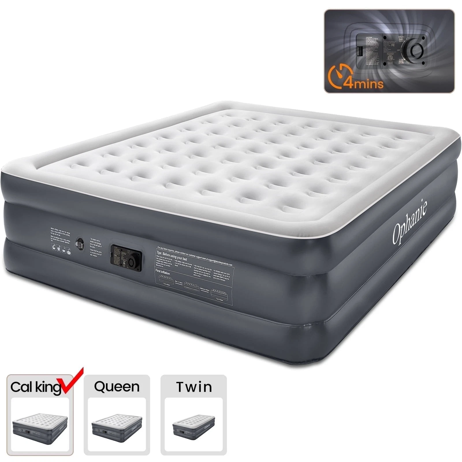 Ophanie AMH3V126 King Air Mattress 18-Inch Elevated Inflatable Bed with Built-in