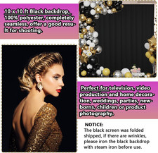 Black Backdrop 10 X 10 Ft, Solid Black Photo Backdrop, High Density Polyester...