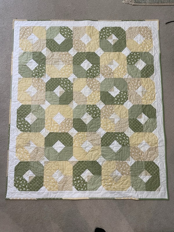 46”x54” Vintage Style Handmade Patchwork Quilt with Green and Yellow Florals