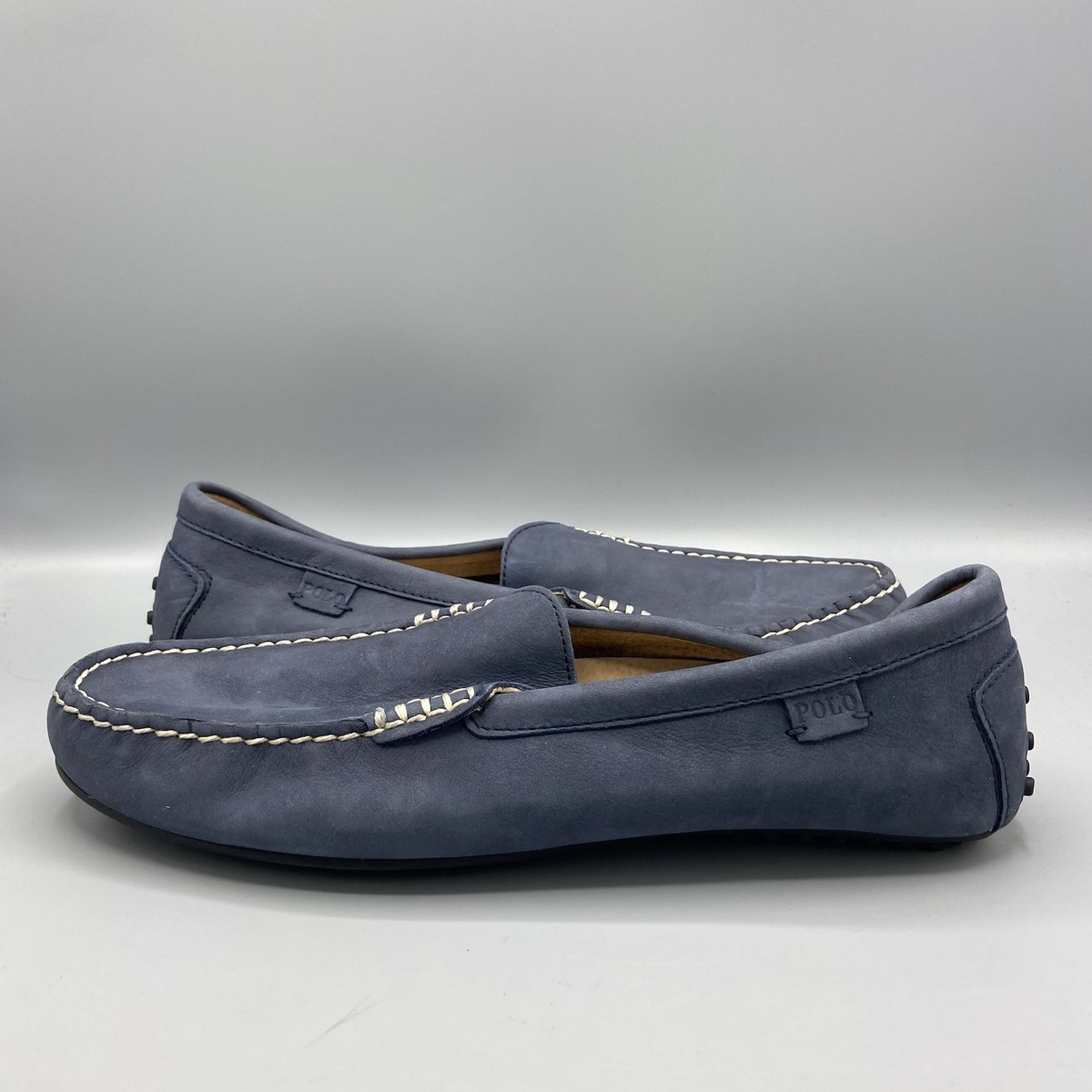 Polo Ralph Lauren Woodley Navy Blue Leather Slip On Driver Loafers