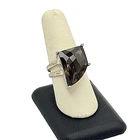 925 Sterling Silver Smokey Quartz Slice Ring - Size 10