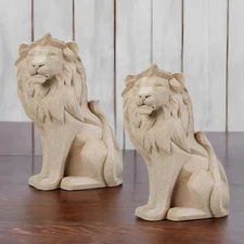 2-PC Gift Set 8"H Sandstone Lion Sitting Figurine Ornament Home Decor Gift