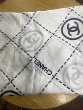 Used Chanel Coco Mark Logo Pattern White x Black Silk Scarf 25 inches square