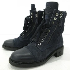 CHANEL Cocomark lace-up boots G33769 Navy Marked size: 36.5