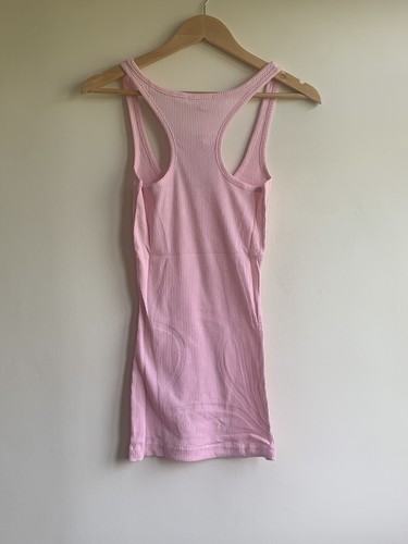 Long Racer Back Ribbed Sleeveless Vest Top Size 12 Pink New - Picture 3 of 5