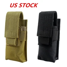 US Tactical Molle Flashlight Holster Holder Utility Single Mag Pouch Torch Case