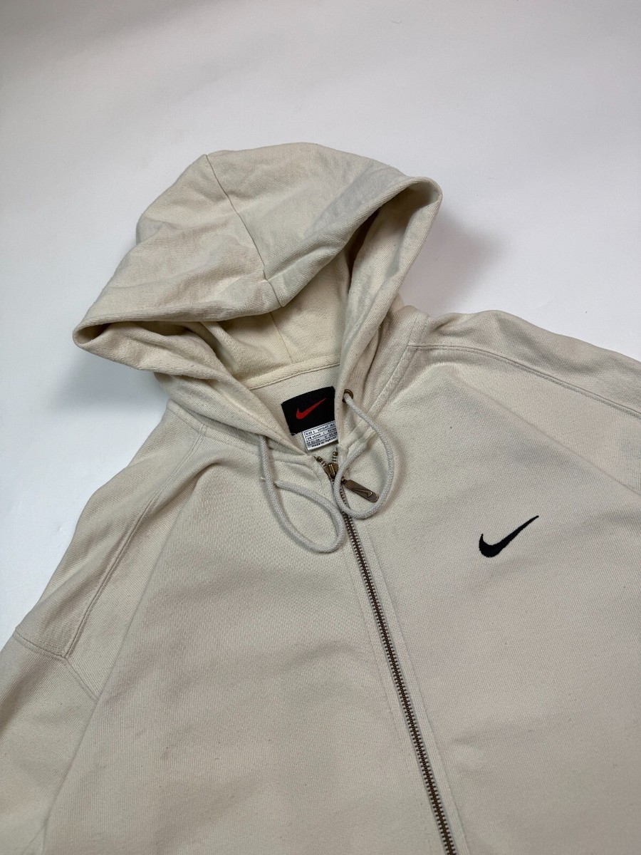 nike mini swoosh oversized cropped zip through hoodie in khaki