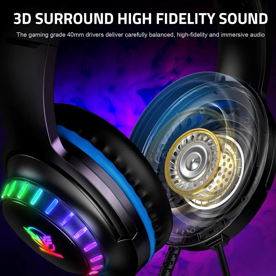 RGB Cuffie Gaming per PS4/PS5/Xbox One/Nintendo Switch/PC, con Microfono, Luce L - Immagine 3 di 4