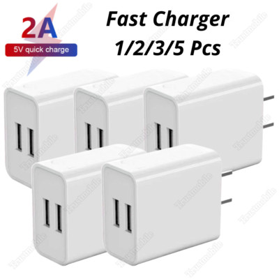 5V 2A Dual USB Fast Charger Wall Adapter Block For iPhone Android Samsung Lot