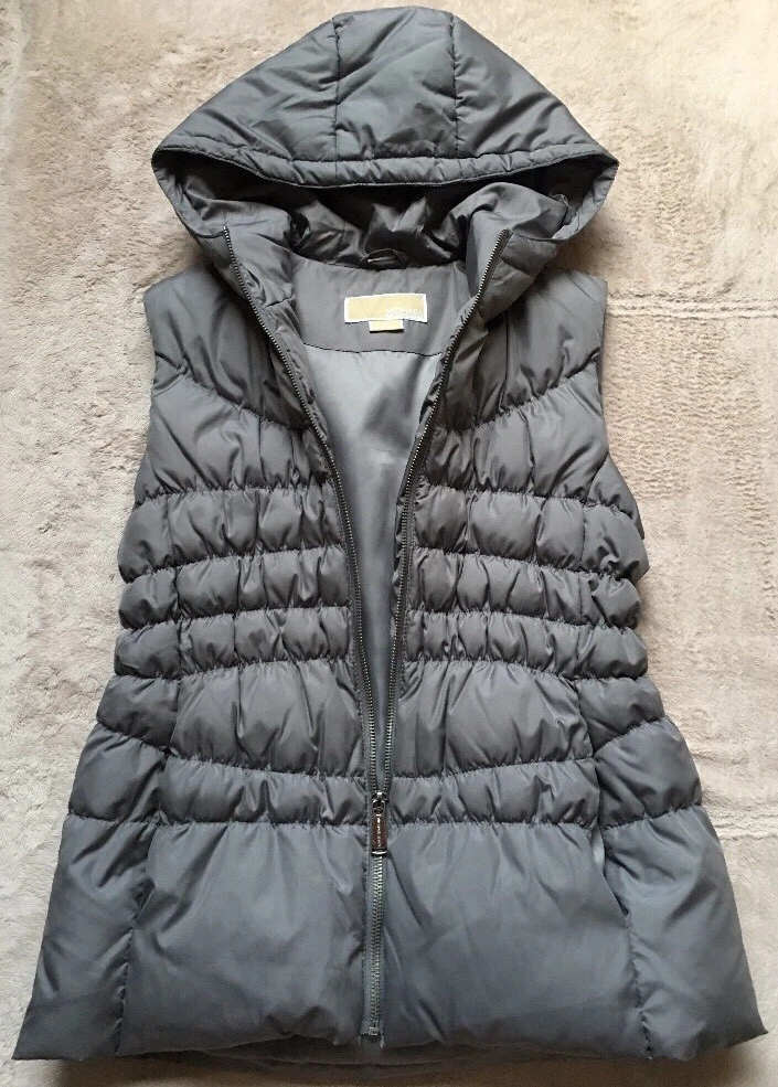 Giacca giubbotto tampone con cappuccio da donna Michael Kors taglia XS grigio piuma cerniere