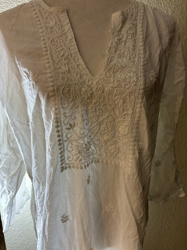 Amaya White Floral Embroidered Dress Textile 100% Cotton Size 46 Women’s Tunic - Picture 4 of 12