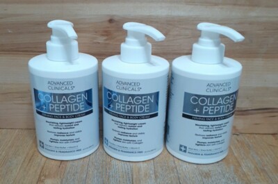3 JUGS: Advanced Clinicals COLLAGEN PEPTIDE FIRMING FACE & Body Cream 15oz vit E