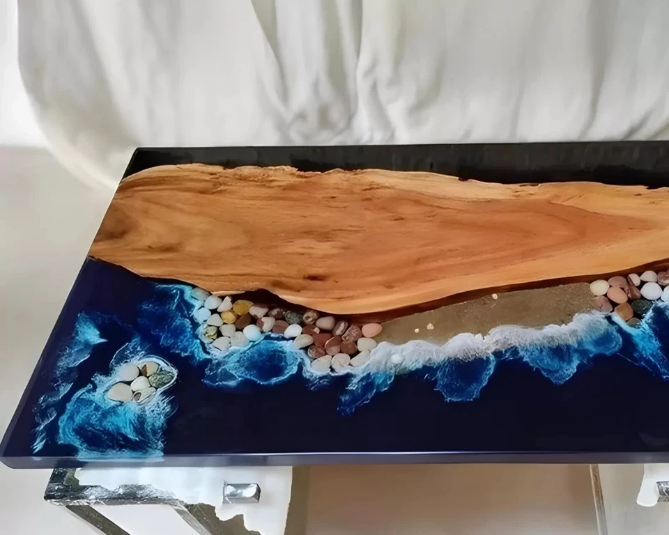 Stunning Ocean Wave Epoxy Dining Table | Handcrafted Acacia Wood Resin Table top - Image 2 of 4