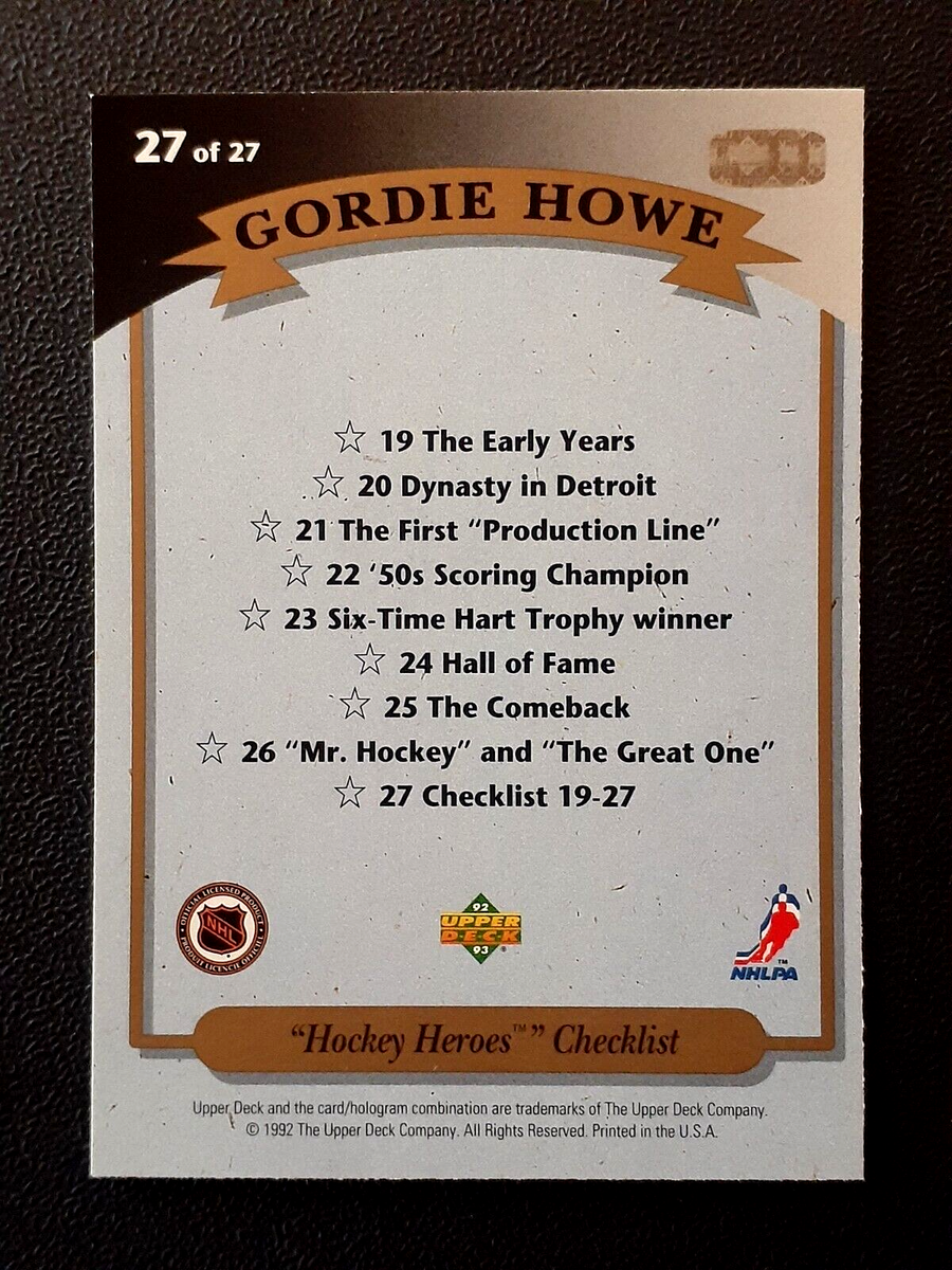 GORDIE HOWE 1992-93 UPPER DECK GORDIE HOWE HEROES 92-93 NO 27