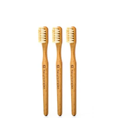 REDECKER 3 Holzzahnbürsten für Kinder Naturborsten Holz Zahnbürste Schweineborsten Junior