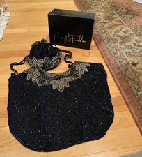 Mary McFadden Black Silk Beaded Collar & Pouch Set Vintage Original Box New