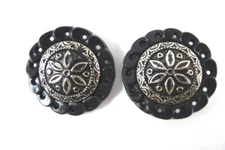 2 Black & Silvertone Accent Buttons 1-5/16"