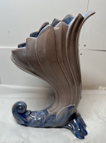 Vintage 1940's STANGL Blue & Pink Beautiful CORNUCOPIA VASE #3619 Mint 9.5” - Picture 4 of 12