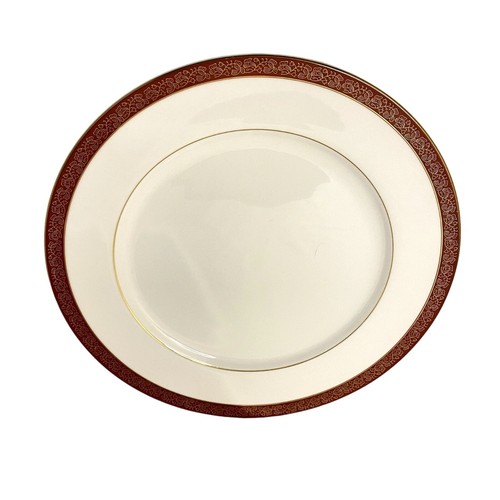 #8219 CROWN EMPIRE EMPRESS DINNER PLATE 4 PIECE SET WHITE PORCELAIN BROWN TRIM - Picture 5 of 7