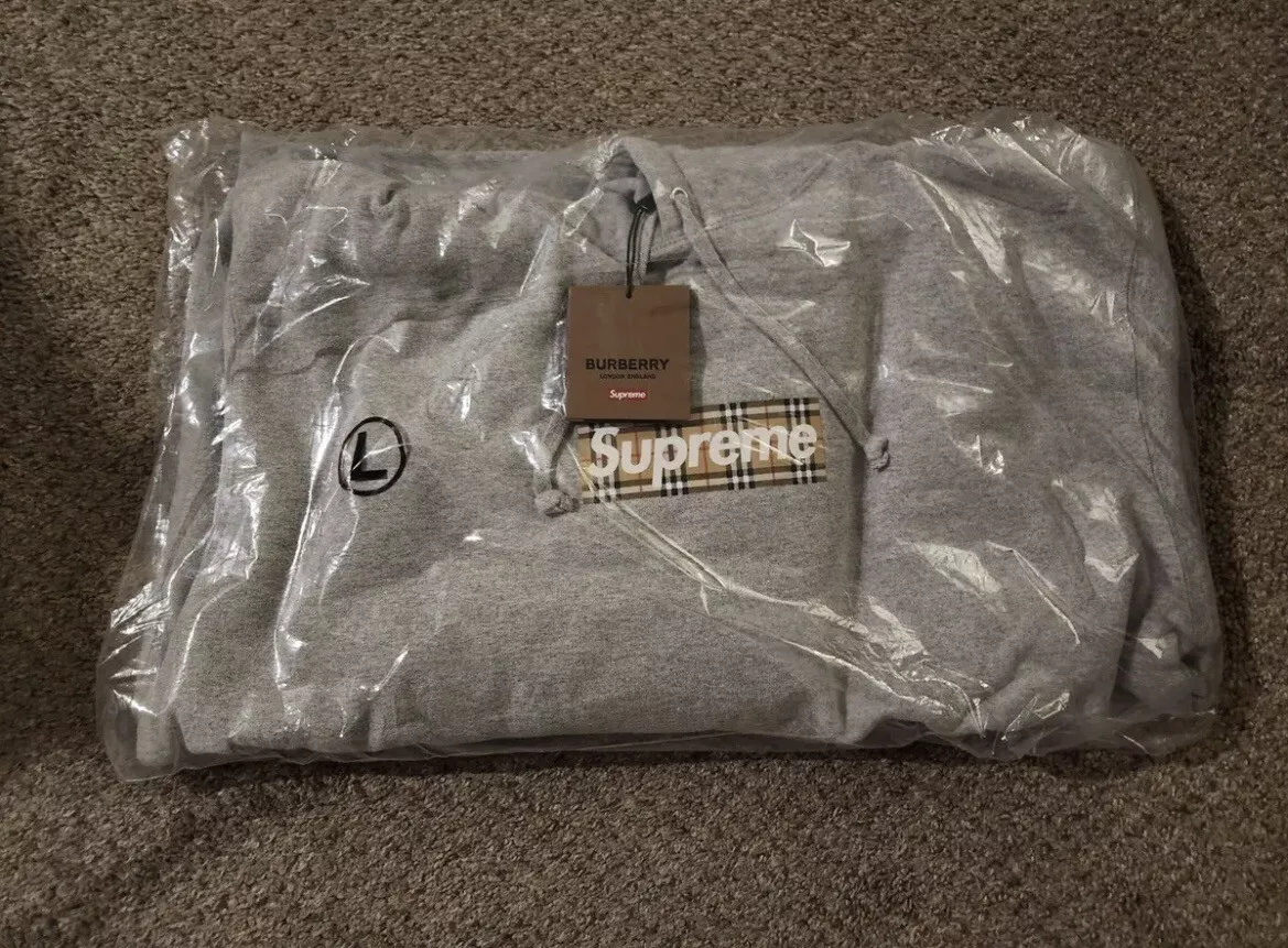 Sweat shirt à capuche logo Supreme Burberry Box gris bruyère   taille Large