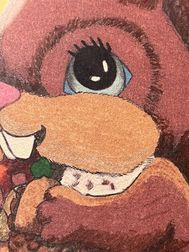 Pencil Drawing 11.5”x 14.5” Print Squirrel Mushrooms 70s Orange Yellow Vintage - Picture 6 of 12