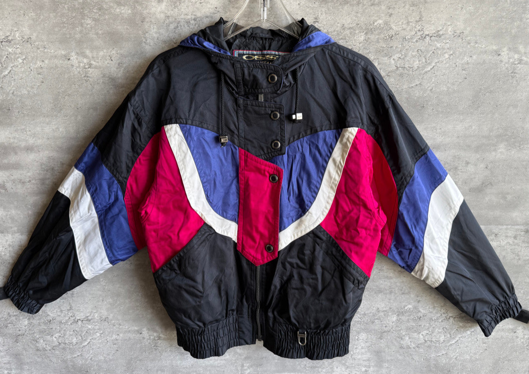 Vintage 1980s Ossi Ski Wear Blue Pink White Color Block Retro