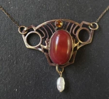 Antique Gold Filled GF Lavalier Pendant Necklace Arts and Crafts style.