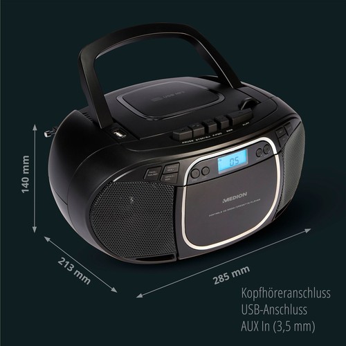 Medion MD44176 E66476 CD-Player Radio Kassettenspieler Boombox Tragbar USB Retro - Picture 5 of 75