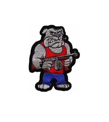 Choose Size BULLDOG with Machine Gun 3'' or 4'' iron on embroidered patch
