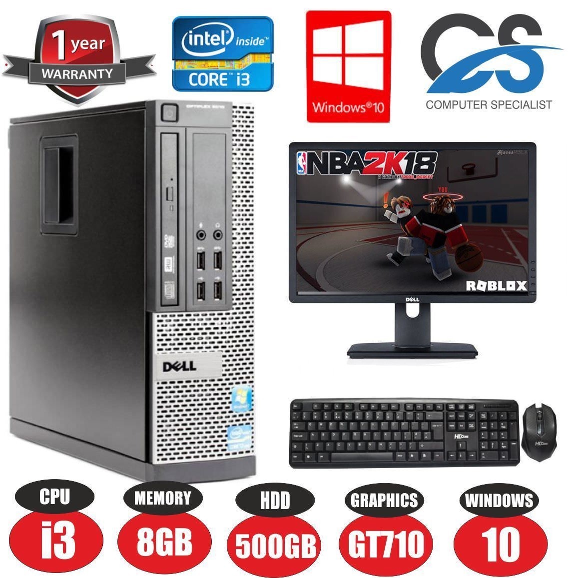 GAMING DELL BUNDLE DESKTOP PC FULL SET COMPUTER SYSTEM INTEL i3 8GB