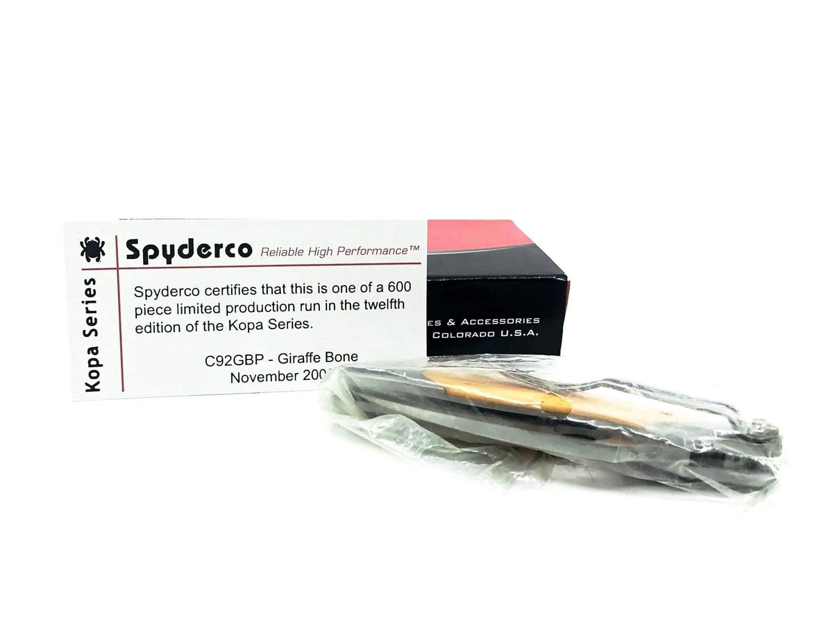 【ジャンク】GOPE製 カバキーニョ Spyderco Kopa Giraffe Bone Knife C92GBP w/ Box and Paperwork
