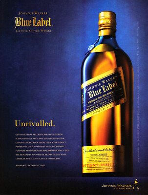 JOHNNIE WALKER WHISKY AD #28 RARE 2010 ''UNRIVALLED BLUE LABEL''