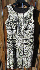 Ann Taylor Sleeveless Dress Multicolor Midi Sheath Black Trim Accent Size 6 EUC