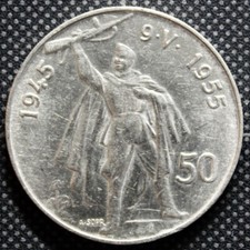 1955 Czechoslovakia 50 Korun .900 Silver Coin 10 Year Liberation KM# 44