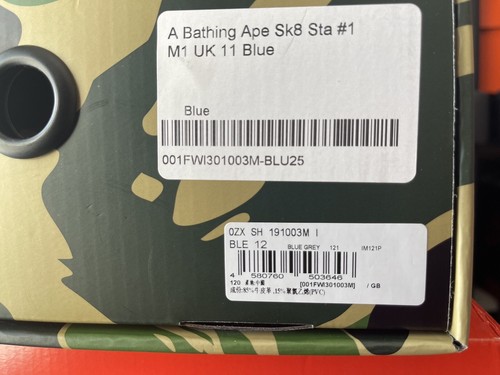 DS BAPE APE SK8 STA #1 M1 BLUE MEN'S SIZE 12 1130191003 ROYAL GREY - Picture 12 of 12