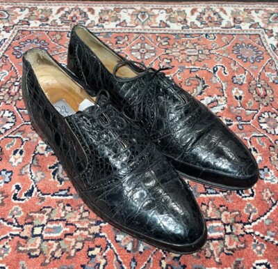 Mens Vintage Fratelli Black Genuine Crocodile Lace Up Shoes  display picture 1