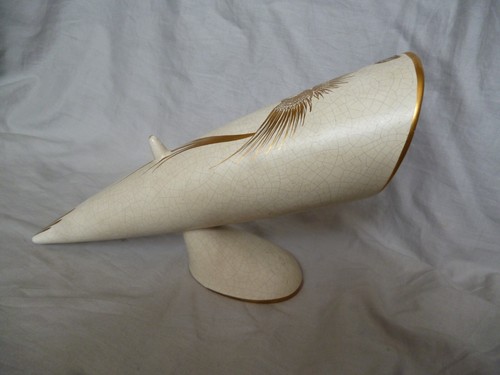 Ruscha Erbaso Midcentury Wandvase handgemalt Paradiesvogel Gold Craquele - Bild 4 von 14